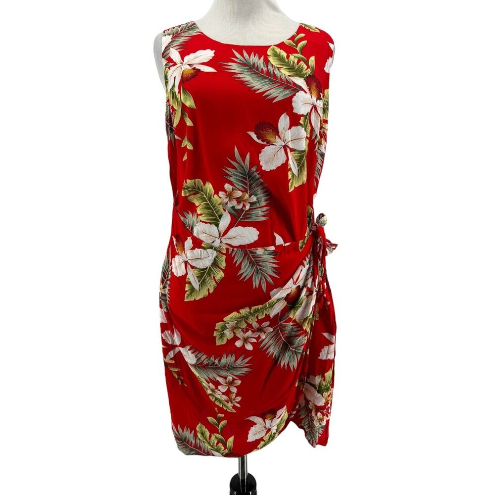 Two Palms Women's Orchid Red Sleeveless Hawaiian Sarong Wrap Dress Size Medium
